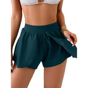 imageEomenie Swim Shorts for Women Tummy Control Boy Shorts High Waisted Bathing Suit Bottom with Builtin PantyPeacock Green