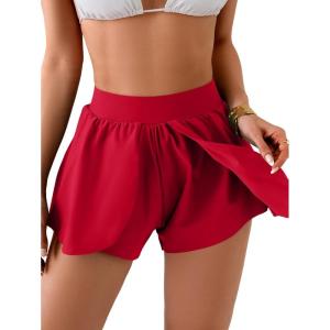 imageEomenie Swim Shorts for Women Tummy Control Boy Shorts High Waisted Bathing Suit Bottom with Builtin PantyRed