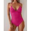imageEomenie One Piece Swimsuit for Women Ribbed Tummy Control Bathing Suit V Neck Slimming Swimwear Chain Linked Swim SuitsHot Pink