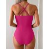 imageEomenie One Piece Swimsuit for Women Ribbed Tummy Control Bathing Suit V Neck Slimming Swimwear Chain Linked Swim SuitsHot Pink