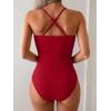 imageEomenie One Piece Swimsuit for Women Ribbed Tummy Control Bathing Suit V Neck Slimming Swimwear Chain Linked Swim SuitsRed