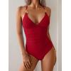 imageEomenie One Piece Swimsuit for Women Ribbed Tummy Control Bathing Suit V Neck Slimming Swimwear Chain Linked Swim SuitsRed