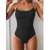 imageEomenie One Piece Swimsuit for Women Tummy Control Ruched Bathing Suit Spaghetti Straps Color Block Slimming Swim SuitsBlack