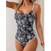 imageEomenie One Piece Swimsuit for Women Tummy Control Ruched Bathing Suit Spaghetti Straps Color Block Slimming Swim SuitsBlack White Floral