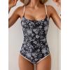 imageEomenie One Piece Swimsuit for Women Tummy Control Ruched Bathing Suit Spaghetti Straps Color Block Slimming Swim SuitsBlack White Floral