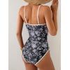imageEomenie One Piece Swimsuit for Women Tummy Control Ruched Bathing Suit Spaghetti Straps Color Block Slimming Swim SuitsBlack White Floral