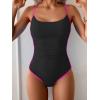 imageEomenie One Piece Swimsuit for Women Tummy Control Ruched Bathing Suit Spaghetti Straps Color Block Slimming Swim SuitsBlack and Hot Pink