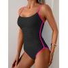 imageEomenie One Piece Swimsuit for Women Tummy Control Ruched Bathing Suit Spaghetti Straps Color Block Slimming Swim SuitsBlack and Hot Pink