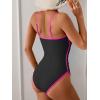 imageEomenie One Piece Swimsuit for Women Tummy Control Ruched Bathing Suit Spaghetti Straps Color Block Slimming Swim SuitsBlack and Hot Pink