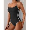 imageEomenie One Piece Swimsuit for Women Tummy Control Ruched Bathing Suit Spaghetti Straps Color Block Slimming Swim SuitsBlack and White