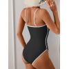 imageEomenie One Piece Swimsuit for Women Tummy Control Ruched Bathing Suit Spaghetti Straps Color Block Slimming Swim SuitsBlack and White