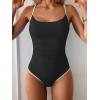 imageEomenie One Piece Swimsuit for Women Tummy Control Ruched Bathing Suit Spaghetti Straps Color Block Slimming Swim SuitsBlack and White