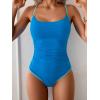 imageEomenie One Piece Swimsuit for Women Tummy Control Ruched Bathing Suit Spaghetti Straps Color Block Slimming Swim SuitsBlue