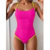 imageEomenie One Piece Swimsuit for Women Tummy Control Ruched Bathing Suit Spaghetti Straps Color Block Slimming Swim SuitsHot Pink