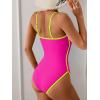 imageEomenie One Piece Swimsuit for Women Tummy Control Ruched Bathing Suit Spaghetti Straps Color Block Slimming Swim SuitsHot Pink