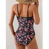 imageEomenie One Piece Swimsuit for Women Tummy Control Ruched Bathing Suit Spaghetti Straps Color Block Slimming Swim SuitsPink Black Floral