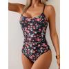 imageEomenie One Piece Swimsuit for Women Tummy Control Ruched Bathing Suit Spaghetti Straps Color Block Slimming Swim SuitsPink Black Floral