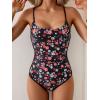 imageEomenie One Piece Swimsuit for Women Tummy Control Ruched Bathing Suit Spaghetti Straps Color Block Slimming Swim SuitsPink Black Floral