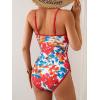 imageEomenie One Piece Swimsuit for Women Tummy Control Ruched Bathing Suit Spaghetti Straps Color Block Slimming Swim SuitsRed Floral Print