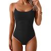 imageEomenie One Piece Swimsuit for Women Tummy Control Ruched Bathing Suit Spaghetti Straps Color Block Slimming Swim SuitsBlack