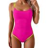 imageEomenie One Piece Swimsuit for Women Tummy Control Ruched Bathing Suit Spaghetti Straps Color Block Slimming Swim SuitsHot Pink