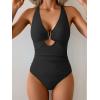 imageEomenie One Piece Swimsuit for Women Tummy Control Cutout Bathing Suit V Neck Tie Back Swim SuitBlack