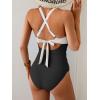 imageEomenie One Piece Swimsuit for Women Tummy Control Cutout Bathing Suit V Neck Tie Back Swim SuitBlack White