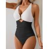 imageEomenie One Piece Swimsuit for Women Tummy Control Cutout Bathing Suit V Neck Tie Back Swim SuitBlack White