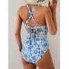 imageEomenie One Piece Swimsuit for Women Tummy Control Cutout Bathing Suit V Neck Tie Back Swim SuitBlue Floral