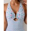 imageEomenie One Piece Swimsuit for Women Tummy Control Cutout Bathing Suit V Neck Tie Back Swim SuitBlue Pink Print