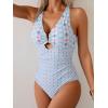 imageEomenie One Piece Swimsuit for Women Tummy Control Cutout Bathing Suit V Neck Tie Back Swim SuitBlue Pink Print