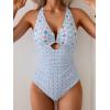 imageEomenie One Piece Swimsuit for Women Tummy Control Cutout Bathing Suit V Neck Tie Back Swim SuitBlue Pink Print