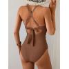 imageEomenie One Piece Swimsuit for Women Tummy Control Cutout Bathing Suit V Neck Tie Back Swim SuitBrown