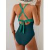 imageEomenie One Piece Swimsuit for Women Tummy Control Cutout Bathing Suit V Neck Tie Back Swim SuitGreen Color Block