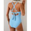 imageEomenie One Piece Swimsuit for Women Tummy Control Cutout Bathing Suit V Neck Tie Back Swim SuitLight Blue