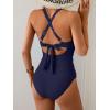 imageEomenie One Piece Swimsuit for Women Tummy Control Cutout Bathing Suit V Neck Tie Back Swim SuitNavy Blue