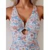 imageEomenie One Piece Swimsuit for Women Tummy Control Cutout Bathing Suit V Neck Tie Back Swim SuitOrange Blue Floral