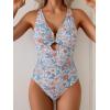 imageEomenie One Piece Swimsuit for Women Tummy Control Cutout Bathing Suit V Neck Tie Back Swim SuitOrange Blue Floral