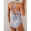 imageEomenie One Piece Swimsuit for Women Tummy Control Cutout Bathing Suit V Neck Tie Back Swim SuitOrange Blue Floral