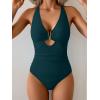 imageEomenie One Piece Swimsuit for Women Tummy Control Cutout Bathing Suit V Neck Tie Back Swim SuitPeacock Green
