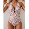 imageEomenie One Piece Swimsuit for Women Tummy Control Cutout Bathing Suit V Neck Tie Back Swim SuitPink Blue Floral