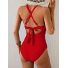imageEomenie One Piece Swimsuit for Women Tummy Control Cutout Bathing Suit V Neck Tie Back Swim SuitRed
