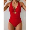 imageEomenie One Piece Swimsuit for Women Tummy Control Cutout Bathing Suit V Neck Tie Back Swim SuitRed