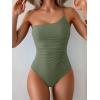 imageEomenie One Piece Swimsuit for Women Tummy Control One Shoulder Bathing Suit Ruched Tie Knot Swim SuitArmy Green