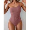 imageEomenie One Piece Swimsuit for Women Tummy Control One Shoulder Bathing Suit Ruched Tie Knot Swim SuitBean Pink