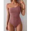 imageEomenie One Piece Swimsuit for Women Tummy Control One Shoulder Bathing Suit Ruched Tie Knot Swim SuitBean Pink