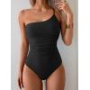imageEomenie One Piece Swimsuit for Women Tummy Control One Shoulder Bathing Suit Ruched Tie Knot Swim SuitBlack
