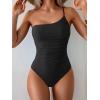 imageEomenie One Piece Swimsuit for Women Tummy Control One Shoulder Bathing Suit Ruched Tie Knot Swim SuitBlack