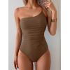 imageEomenie One Piece Swimsuit for Women Tummy Control One Shoulder Bathing Suit Ruched Tie Knot Swim SuitBrown