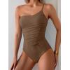 imageEomenie One Piece Swimsuit for Women Tummy Control One Shoulder Bathing Suit Ruched Tie Knot Swim SuitBrown
